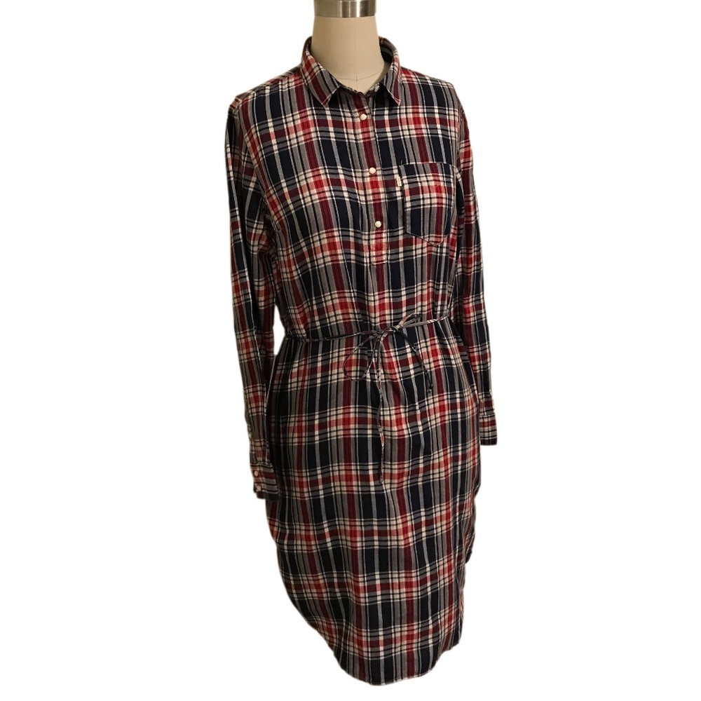 LEVIS Long Sleeve Plaid T Shirt Dress